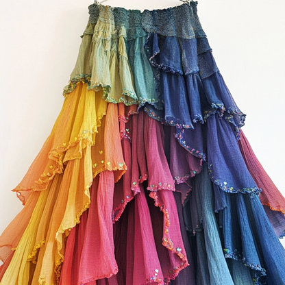 Summer Gradient Ruffle Skirt 7168