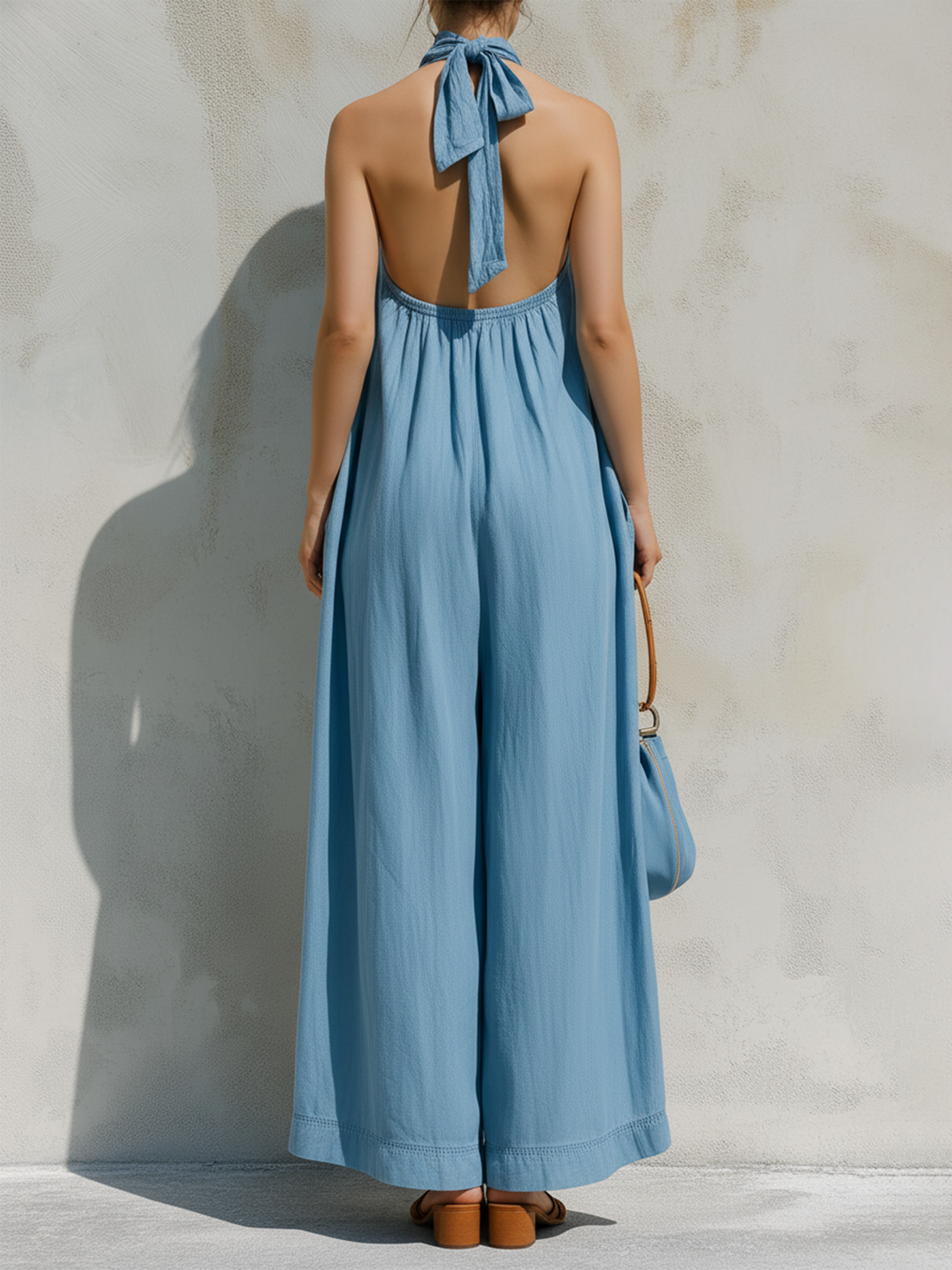 Light Blue Tencel Denim Loose Jumpsuit