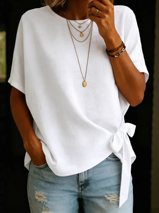 Short-Sleeve Knotted Hem Top