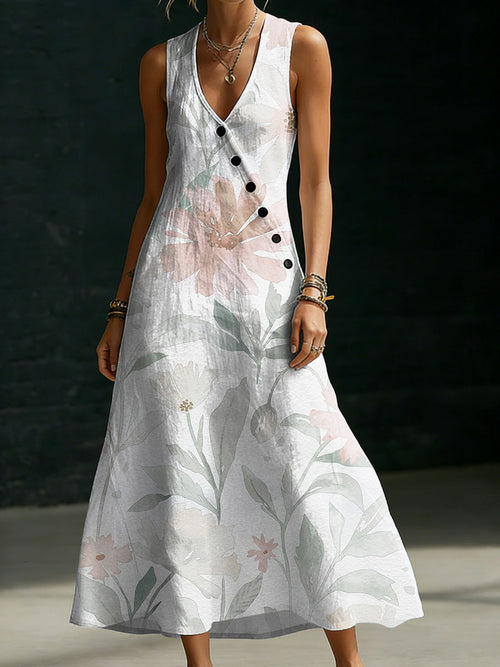 Elegant Floral Decorative Patterns Minimalist and Cozy Button-Up Dress