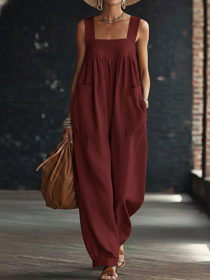 Casual Linen and Cotton Sleeveless Jumpsuit