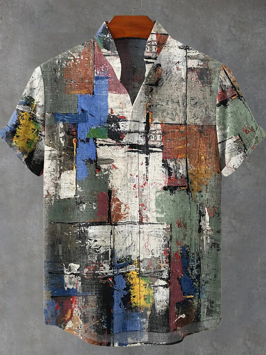 Abstract Art Colorful Oil Painting Colorblock Decoration Pattern Casual Shirt
