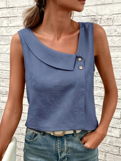 Asymmetrical Collar Sleeveless Shirt