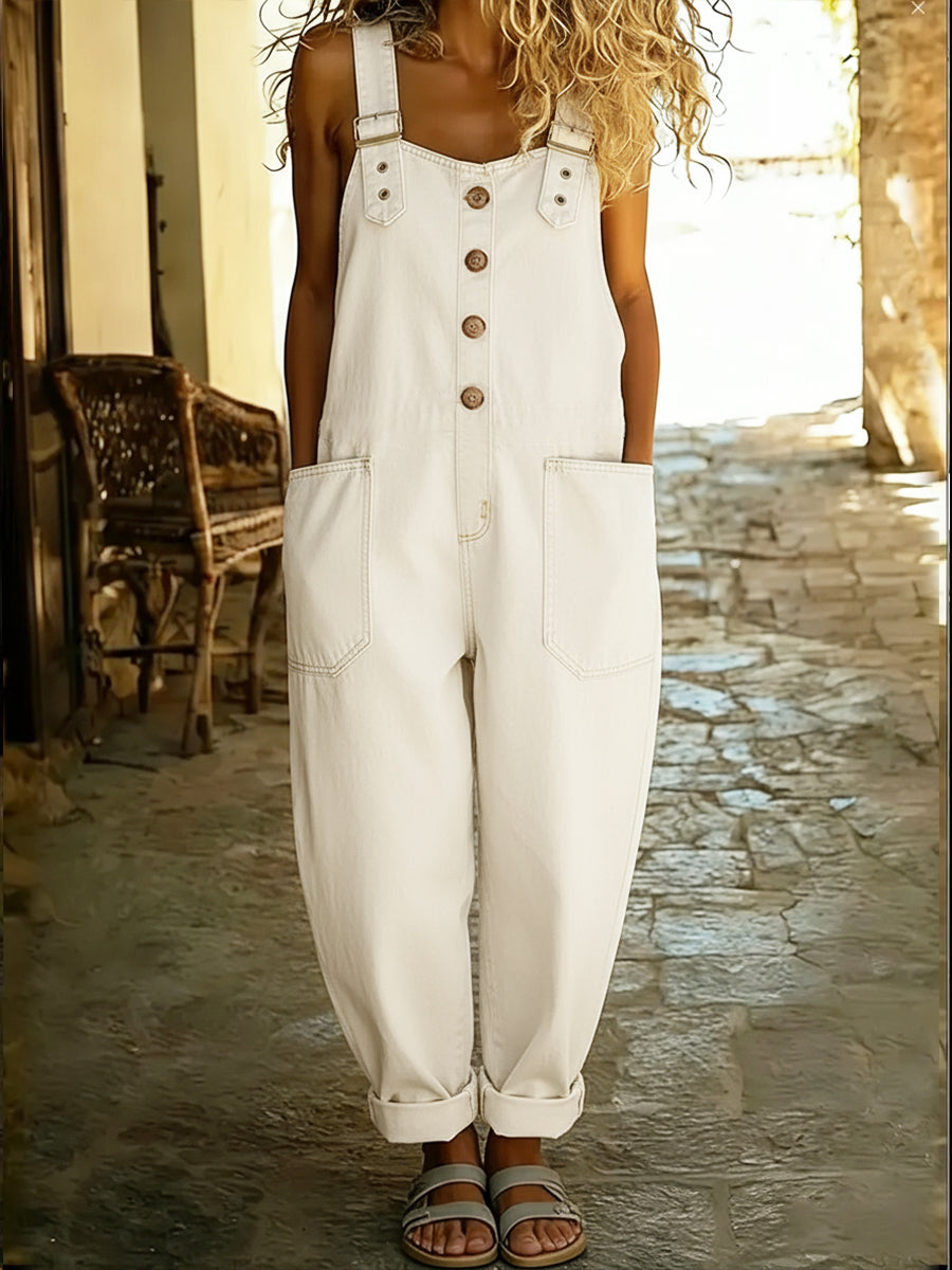Casual Denim Jumpsuit with Adjustable Buckle