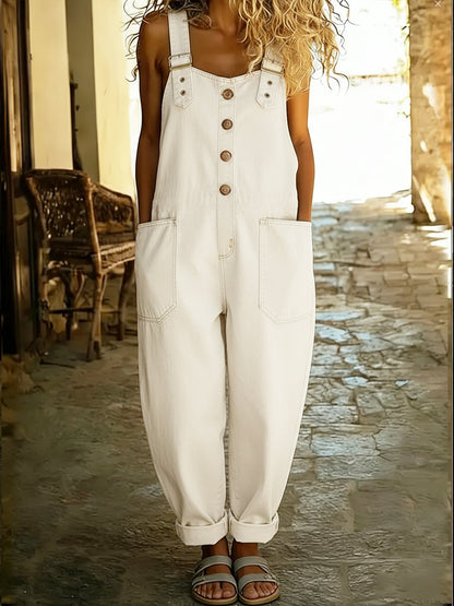 Casual Denim Jumpsuit with Adjustable Buckle