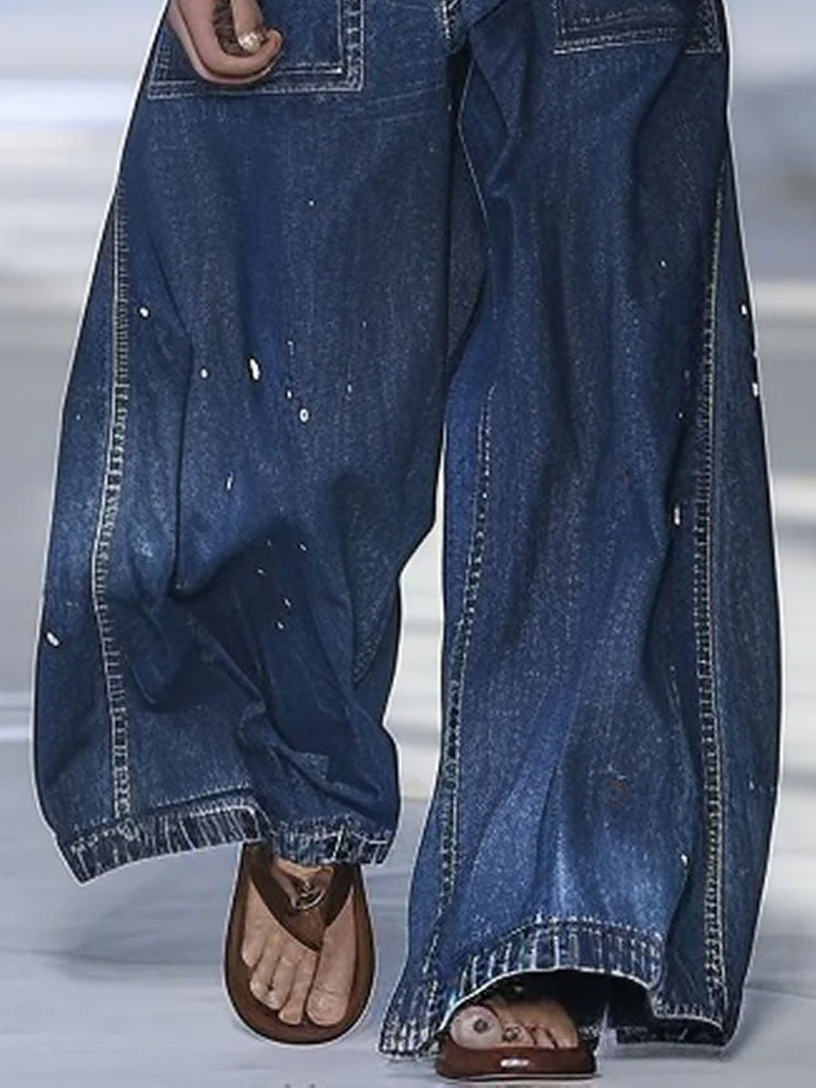 [24-Hour Shipping Out]casual Loose Graffiti Multi-Pocket Jeans