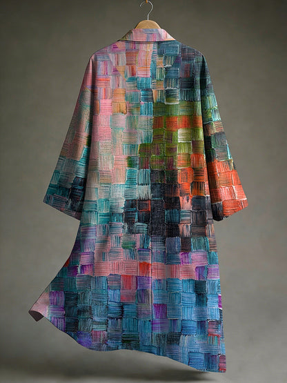 Men's Vintage Japanese Art Gradient Print Linen Long Kimono