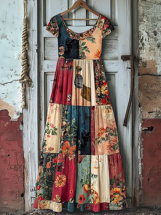 Summer Contrast Linen Dress Dda4