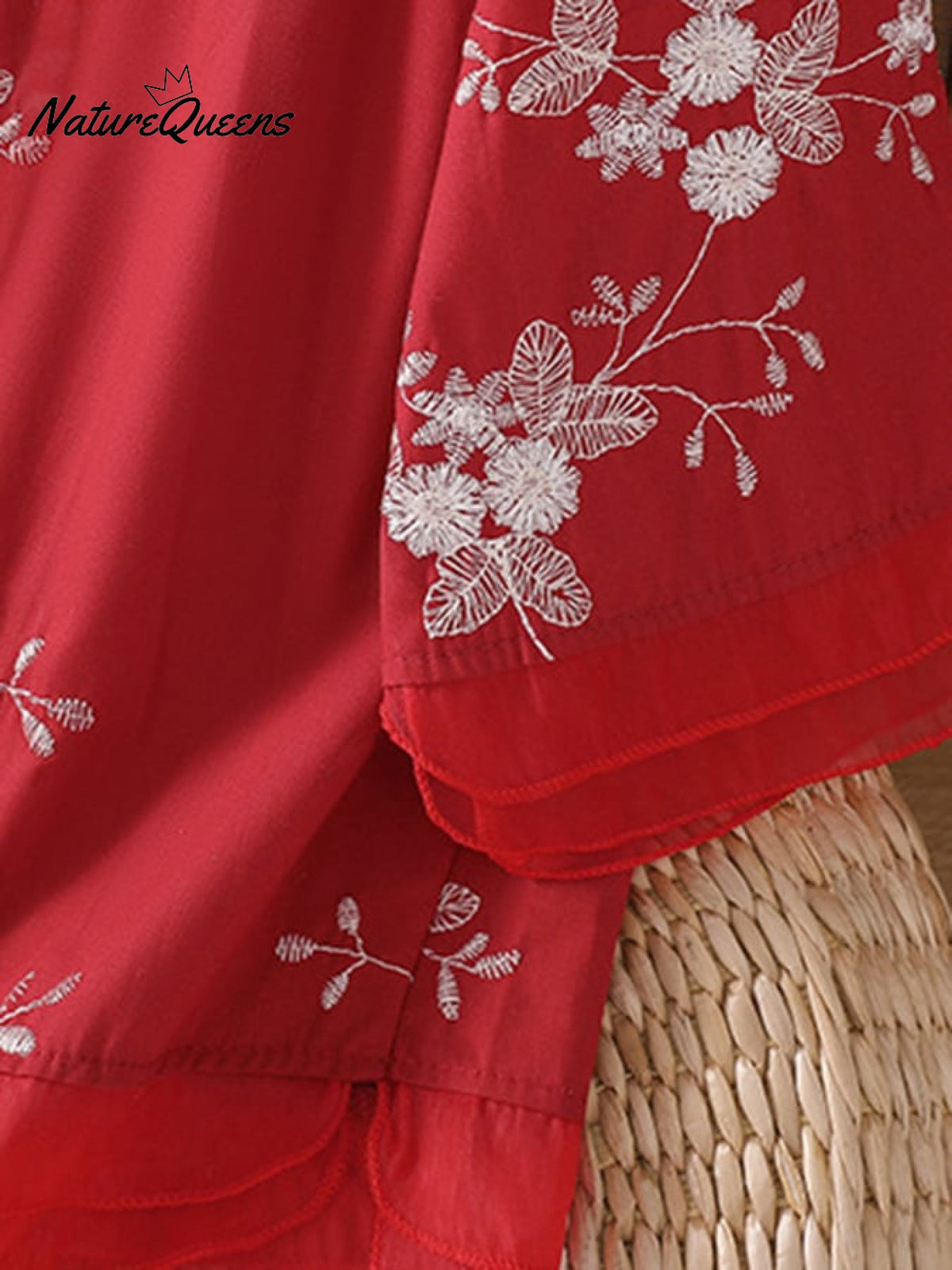 Art Retro Embroidery 3/4-Sleeve Patchwork Shirt