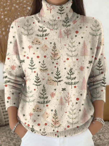 Christmas Tree Art Print Buttoned Cardigan Sweater