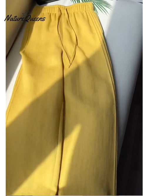 Women'stencel and Linen Wide-Leg Casual Pants