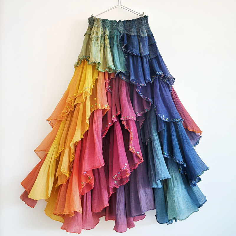 Summer Gradient Ruffle Skirt 7168