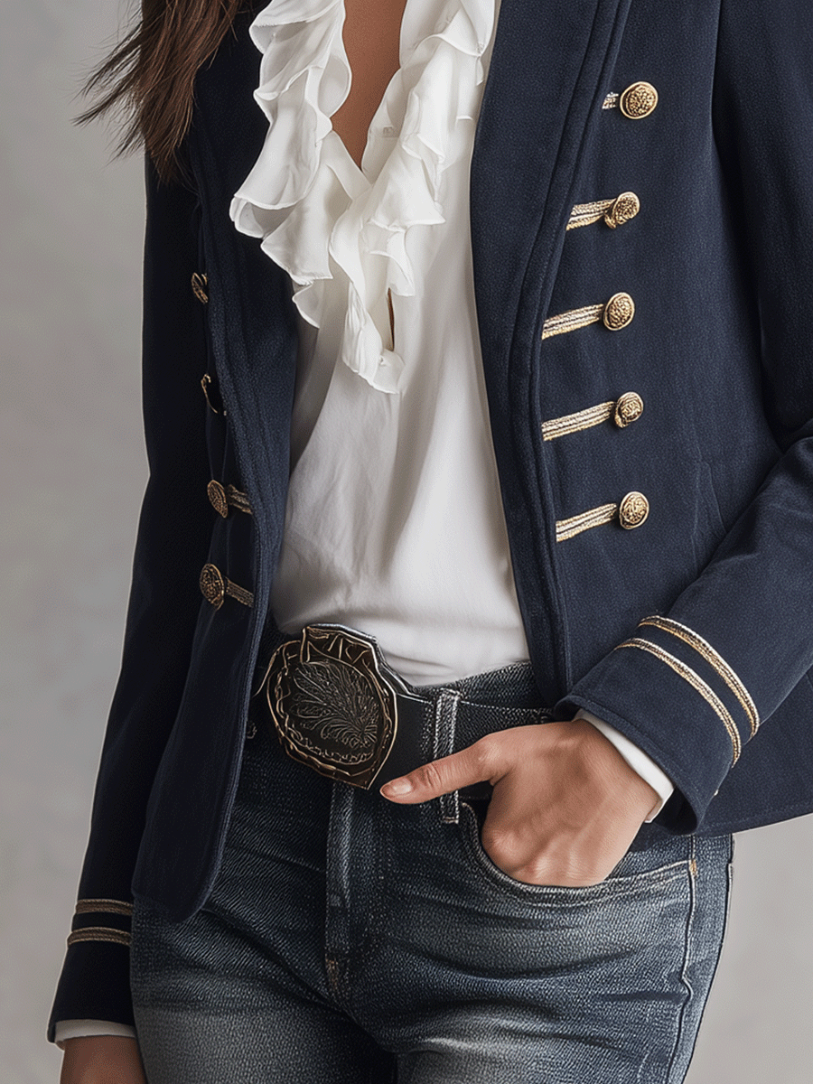 Vintage Navy Military Tailored Gold Trim Jacket