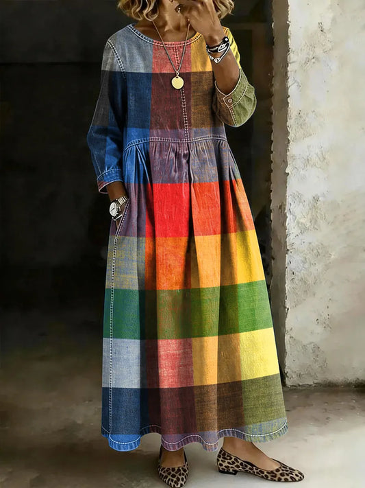 Multicolor Art Print Denim Maxi Skirt