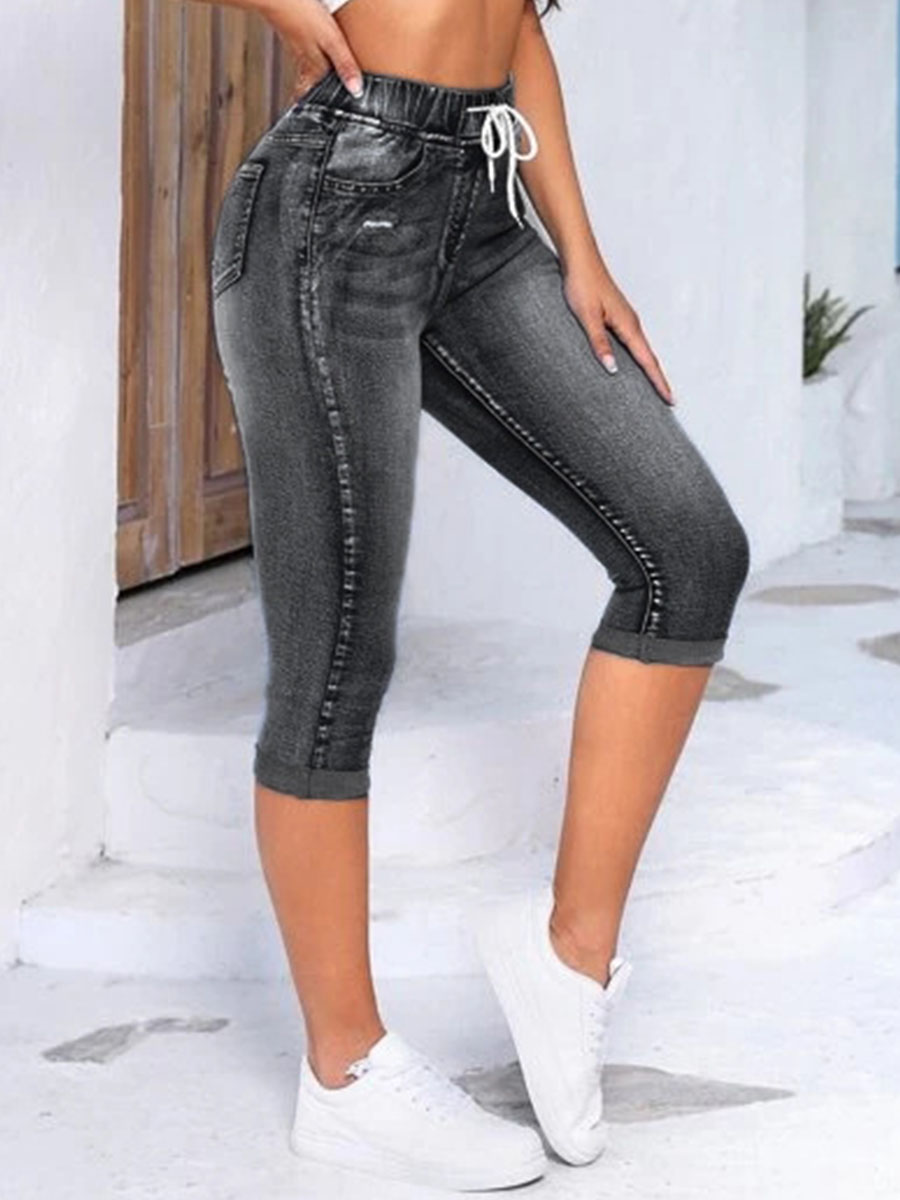 High-Stretch Drawstring High-Waisted Ripped Skinny Jeans