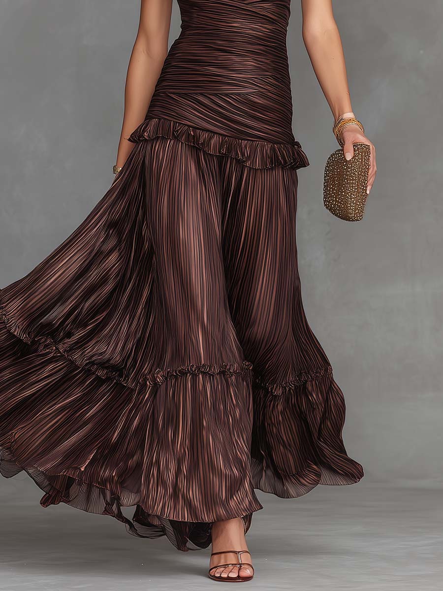 Bohemian Vintage Striped Halter-Neck Maxi Dress