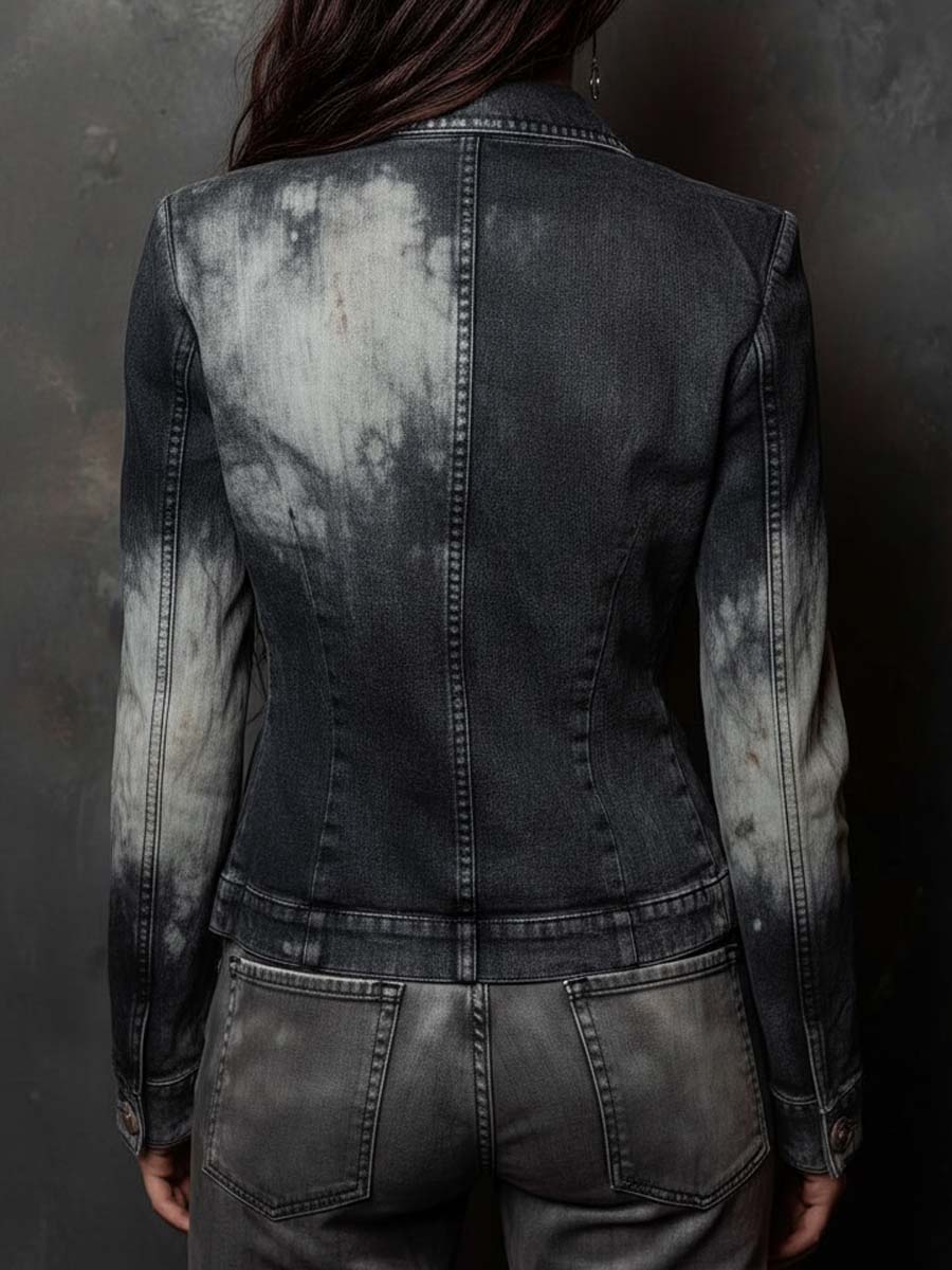 Shadow-Wash Cropped Denim Blazer