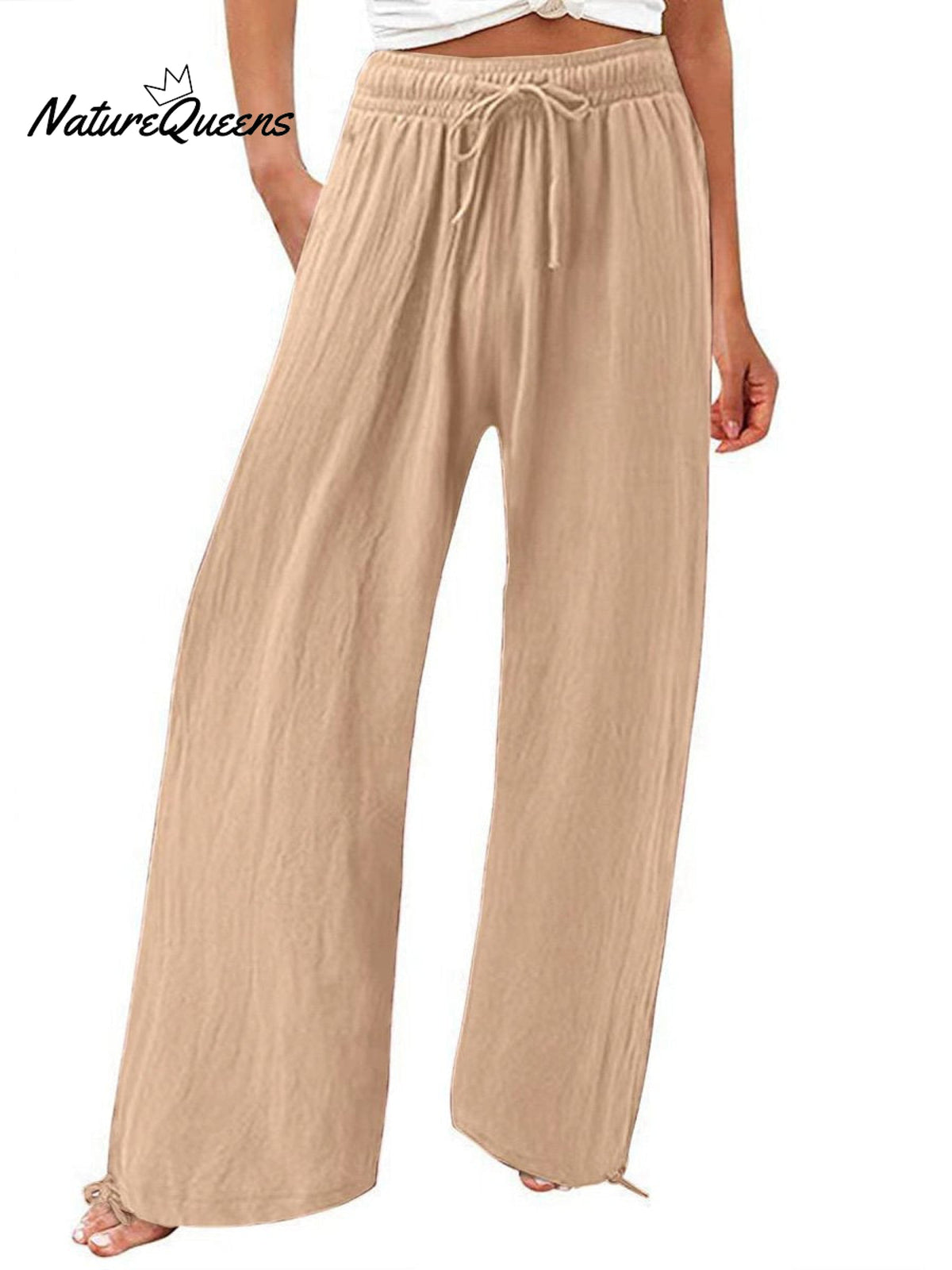 Cotton and Linen Wide-Leg Casual Pants