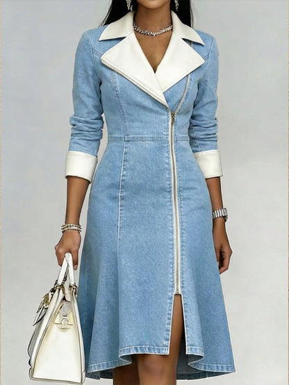Slim-Fit Patchwork Denim Dress