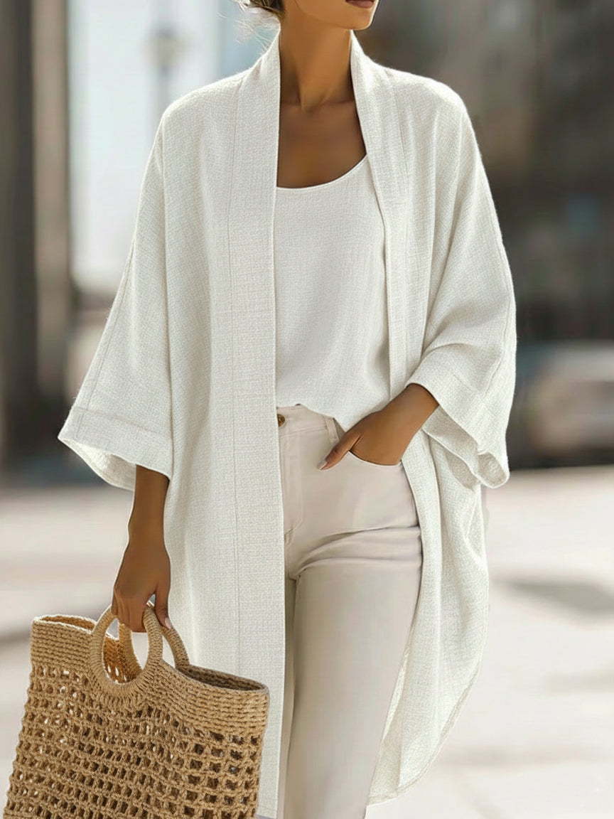 Cozy Minimalist Loose Cardigan and Vest Linen Set