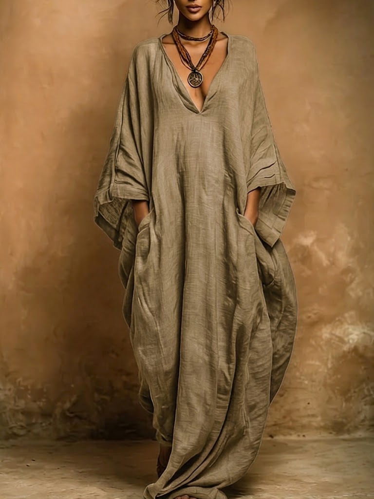 Bohemian Linen and Cotton Kaftan Robe
