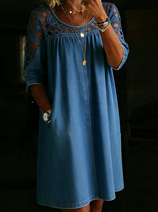 Casual Lace Denim Loose Dress