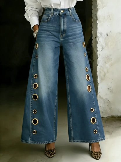 Fashion Design New High-Waisted Casual Loose Wide-Leg Jeans