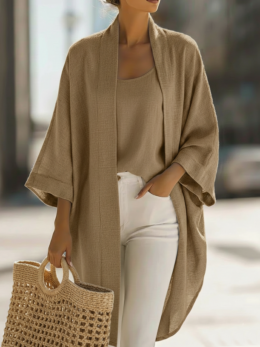Cozy Minimalist Loose Cardigan and Vest Linen Set