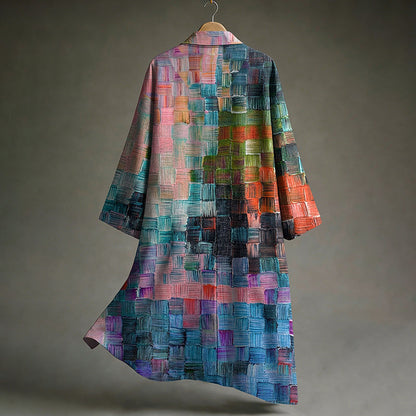 Men's Vintage Japanese Art Gradient Print Linen Long Kimono