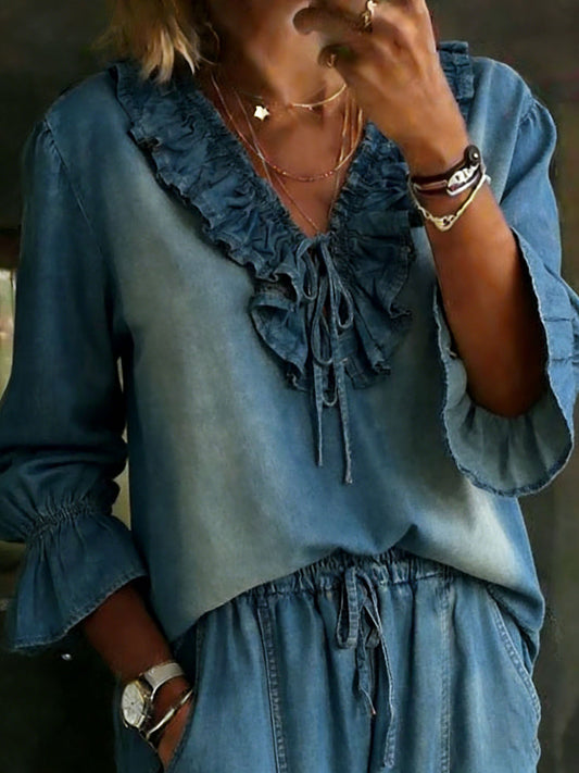Solid Color Casual Cotton Denim Shirt
