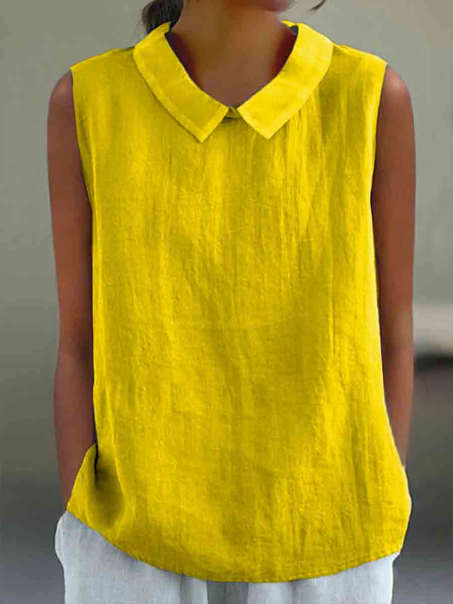 Casual Cotton and Linen Peter Pan Tank Top