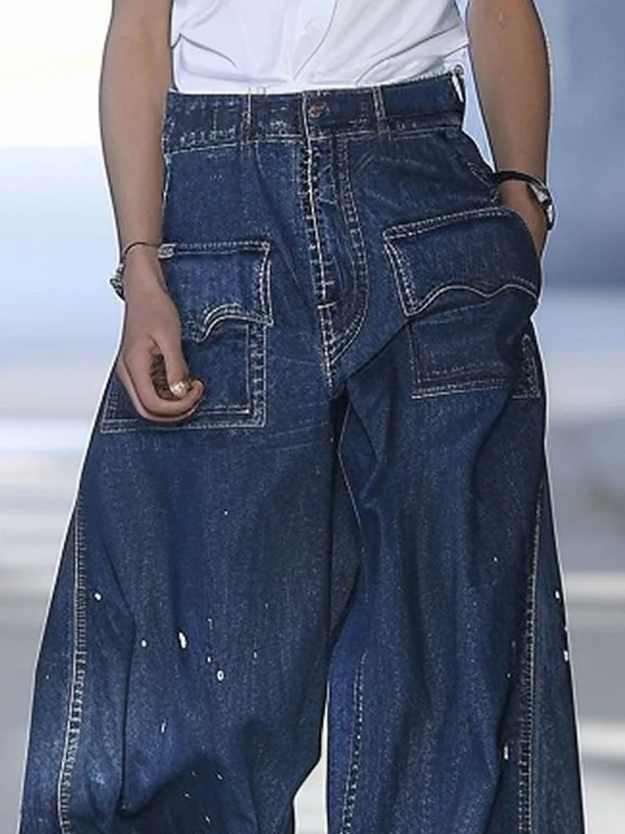 [24-Hour Shipping Out]casual Loose Graffiti Multi-Pocket Jeans