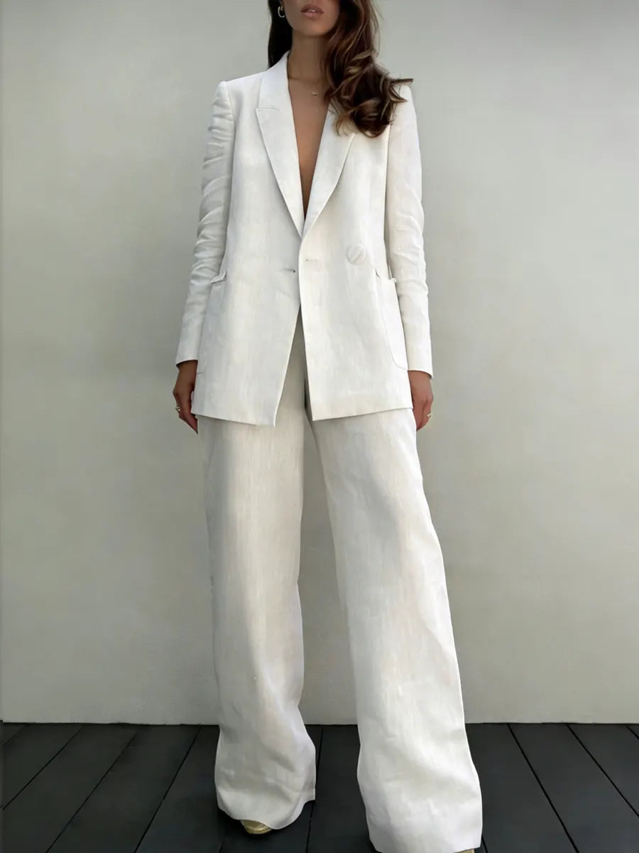 Minimalist Cotton-Linen Suit with Wide-Leg Pants