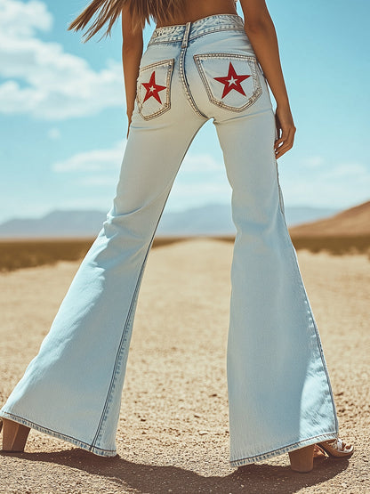 [24-Hour Shipping Out]vintage Back Pocket Star Embroidery Denim Flared Pants
