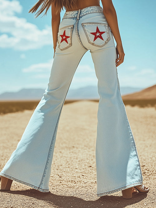 [24-Hour Shipping Out]vintage Back Pocket Star Embroidery Denim Flared Pants