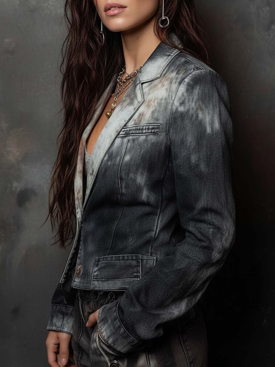 Shadow-Wash Cropped Denim Blazer