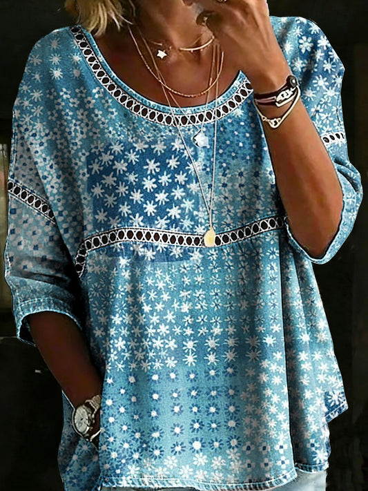 Patchwork Casual Loose Denim Blouse Shirt