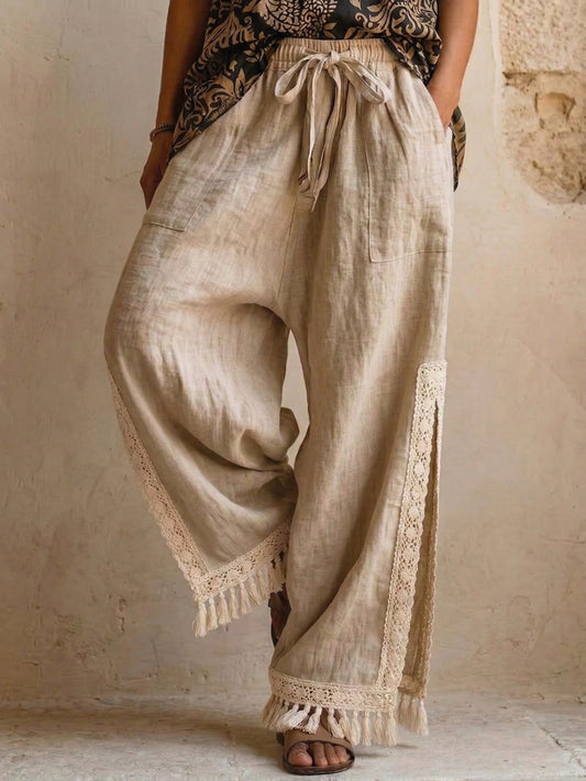 Cotton and Linen Wide-Leg Casual Pants