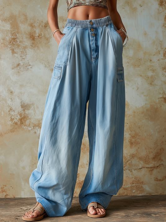Light Blue Tencel Denim Oversized Wide-Leg Pants