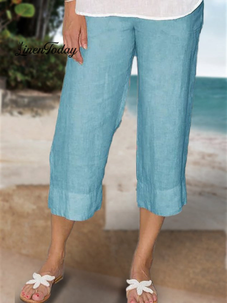 Plus Size Elastic Waist Solid Short Pants