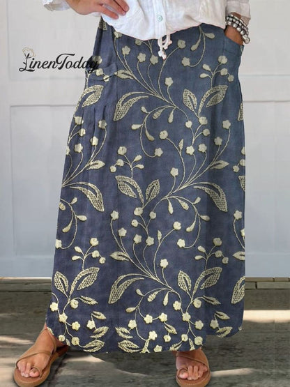 Vintage Floral Art Print Pocket Cotton Dress