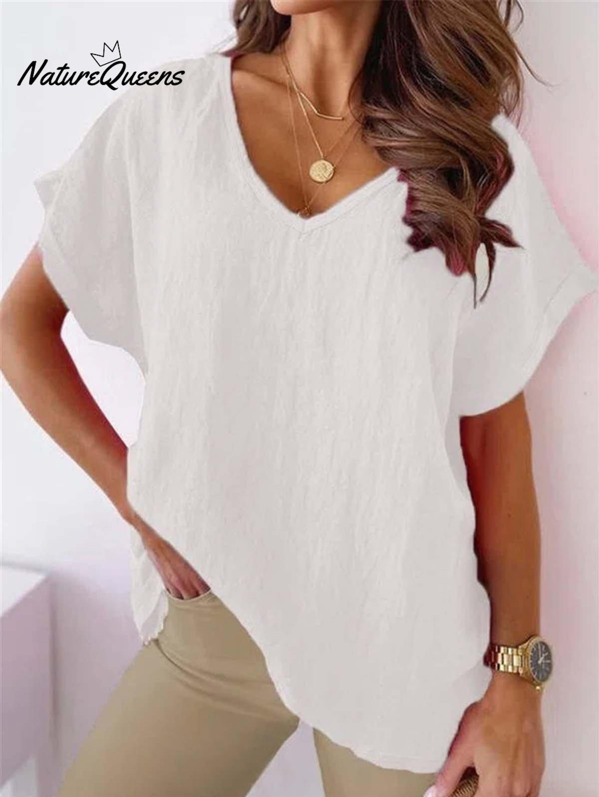 Solid V-Neck Casual Top