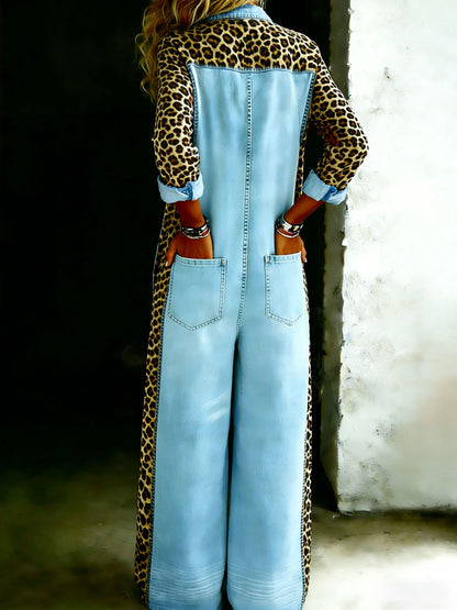 Cotton One Piece Shirt Denim Jumpsuit