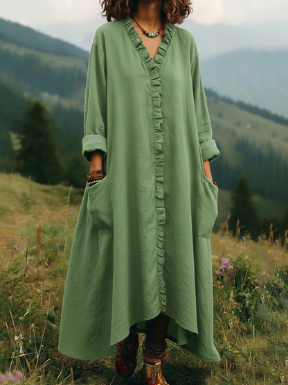 Vintage Lace V-Neck Irregular Hem Dress