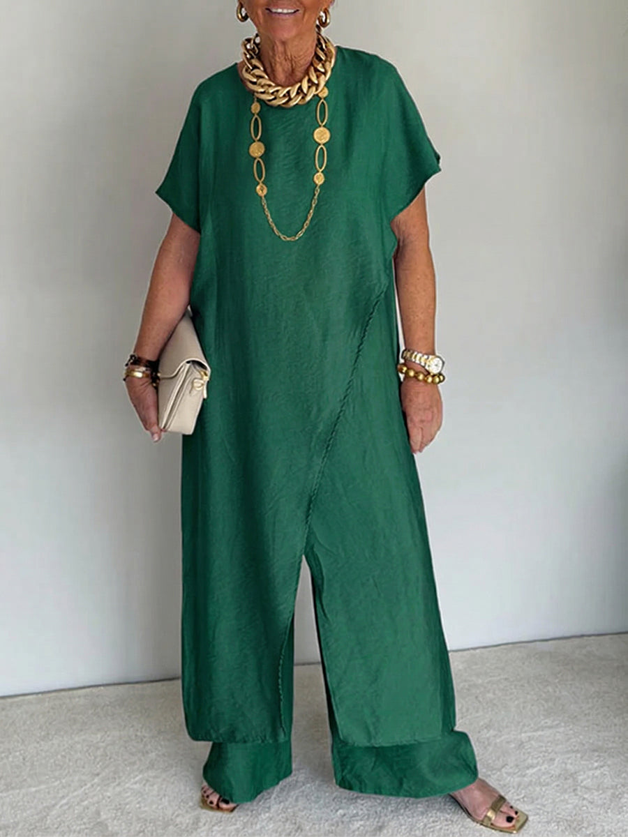 Cozy Loose Fit Asymmetrical Two-Piece Set with Casual Retro Cotton Blend Outfit