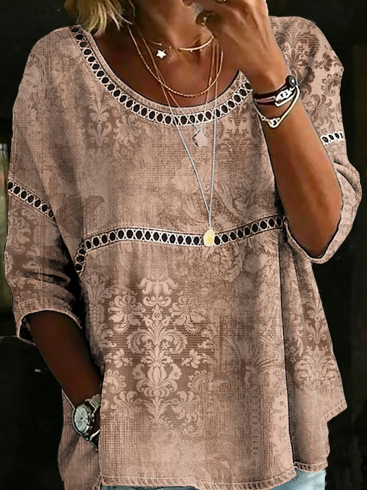 Vintage Multicolor Floral Casual Loose Denim Blouse Shirt
