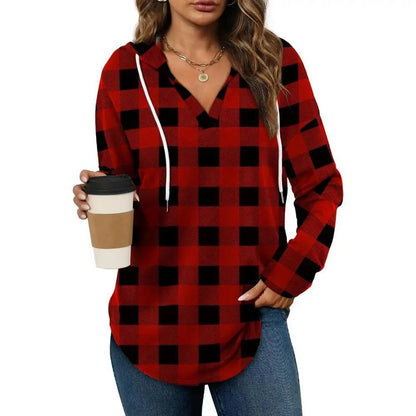 WIHOLL Women's Soft V-Neck Hooded Tunic Top - Lightweight Long Sleeve Pullover