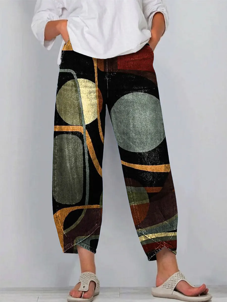 Geometric Pattern Art Print Casual Cotton Denim Pants