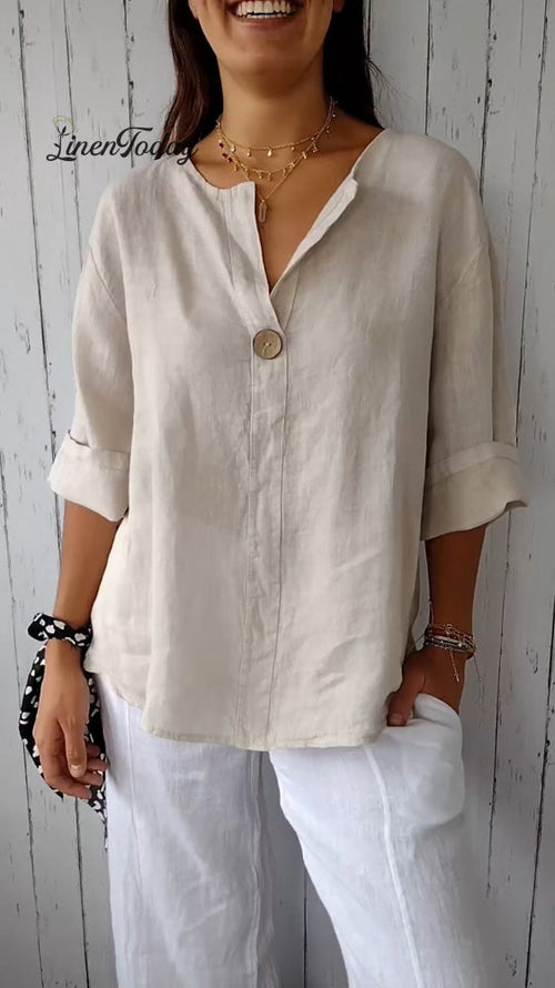 V-Neck Cotton and Linen Comfortable Top