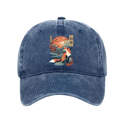 Japanese Kitsune Fox Sakura Washed Cap